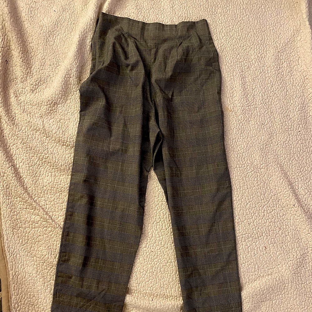 vintage grey-black plaid high-waist uncle trouser